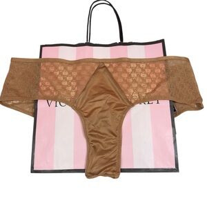 Victoria’s Secret Tan Satin‎ & Sheer Mesh Cheeky Panty NWT Size Medium